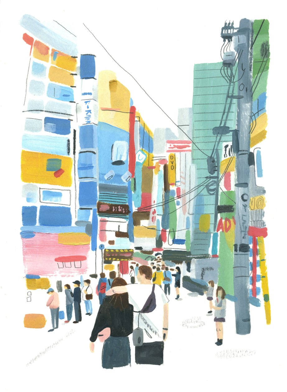 Akihabara, 2015 (olej na papíře) od Grace Helmer