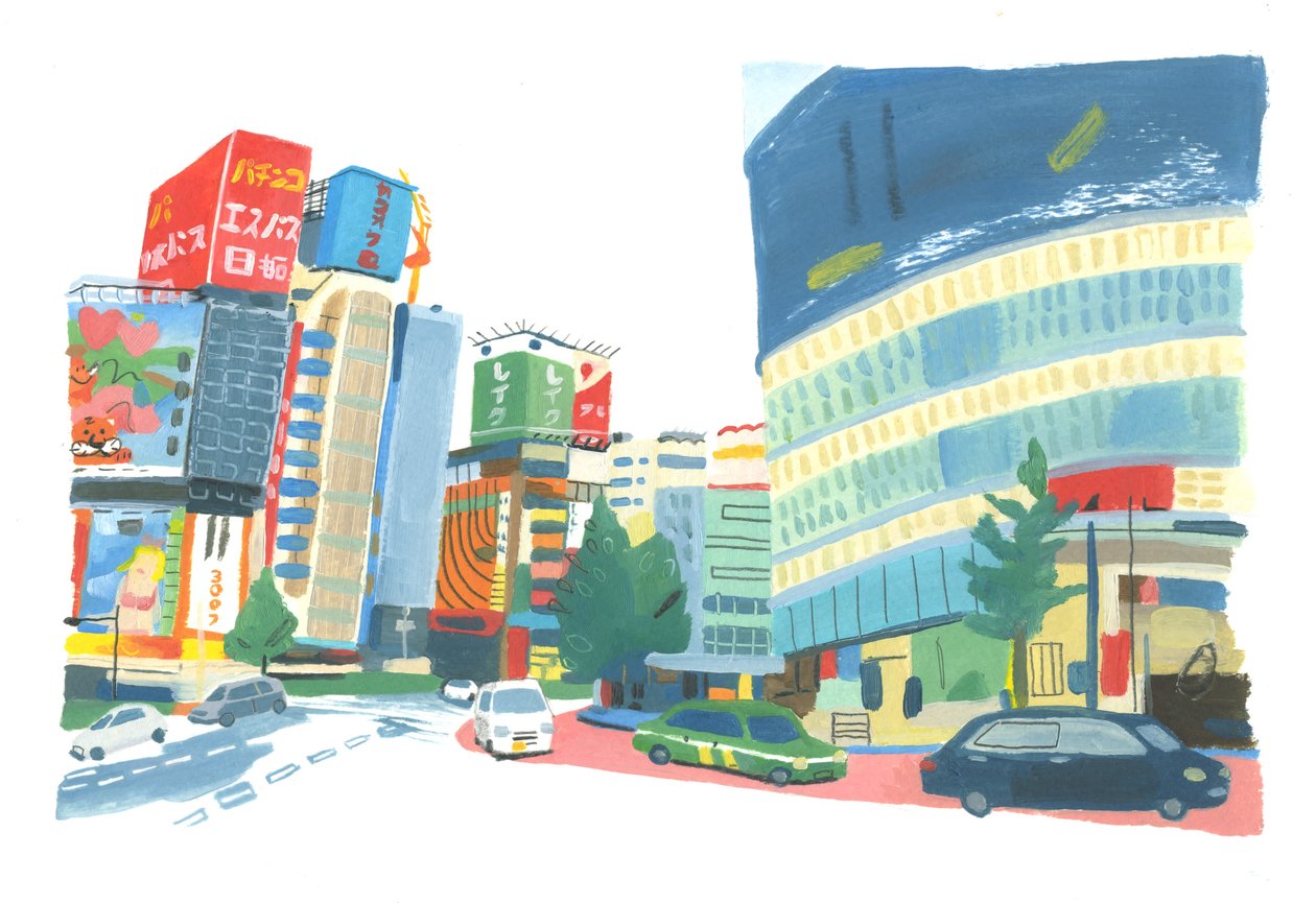 Shinjuku 2, 2015 (olej na papíře) od Grace Helmer