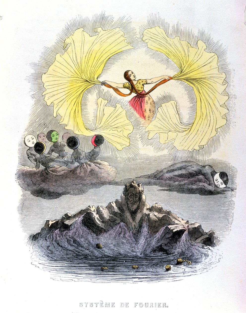 „Fourierův systém“, karikatura z kapitoly „Nejlepší forma vlády“ v Grandvilleově knize „Un Autre Monde“, Paříž, 1844 od Grandville