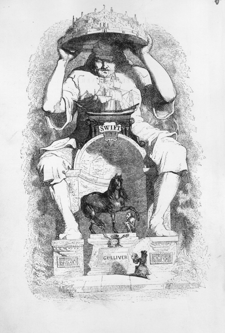 Frontispis knihy "Gulliverovy cesty" od Jonathana Swifta, 1838 od Grandville