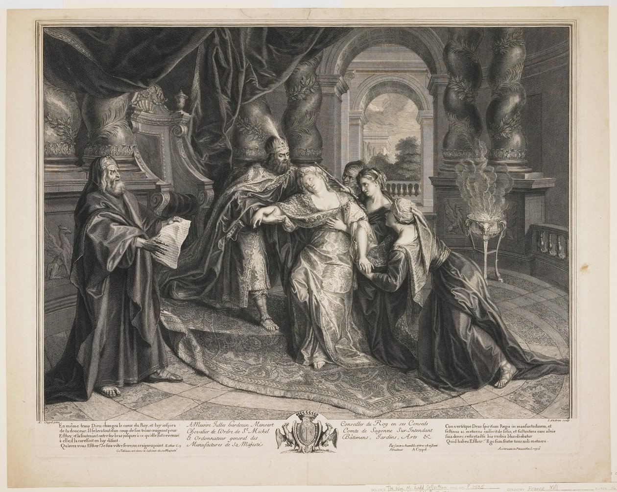 Ester před Ahasverem, kolem roku 1705 od Gérard Audran