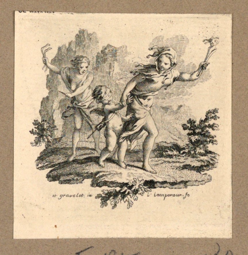 Cupid Blind-Folded a vedený Foolishness od Gravelot