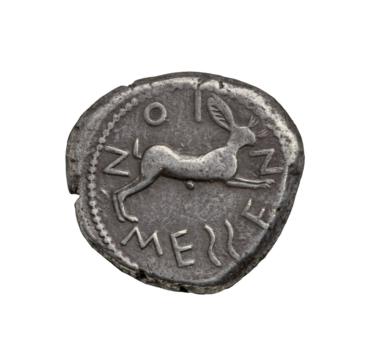 Starověká řecká stříbrná mince ze Zankle-Messana, 480 př.nl (stříbro) od Greek