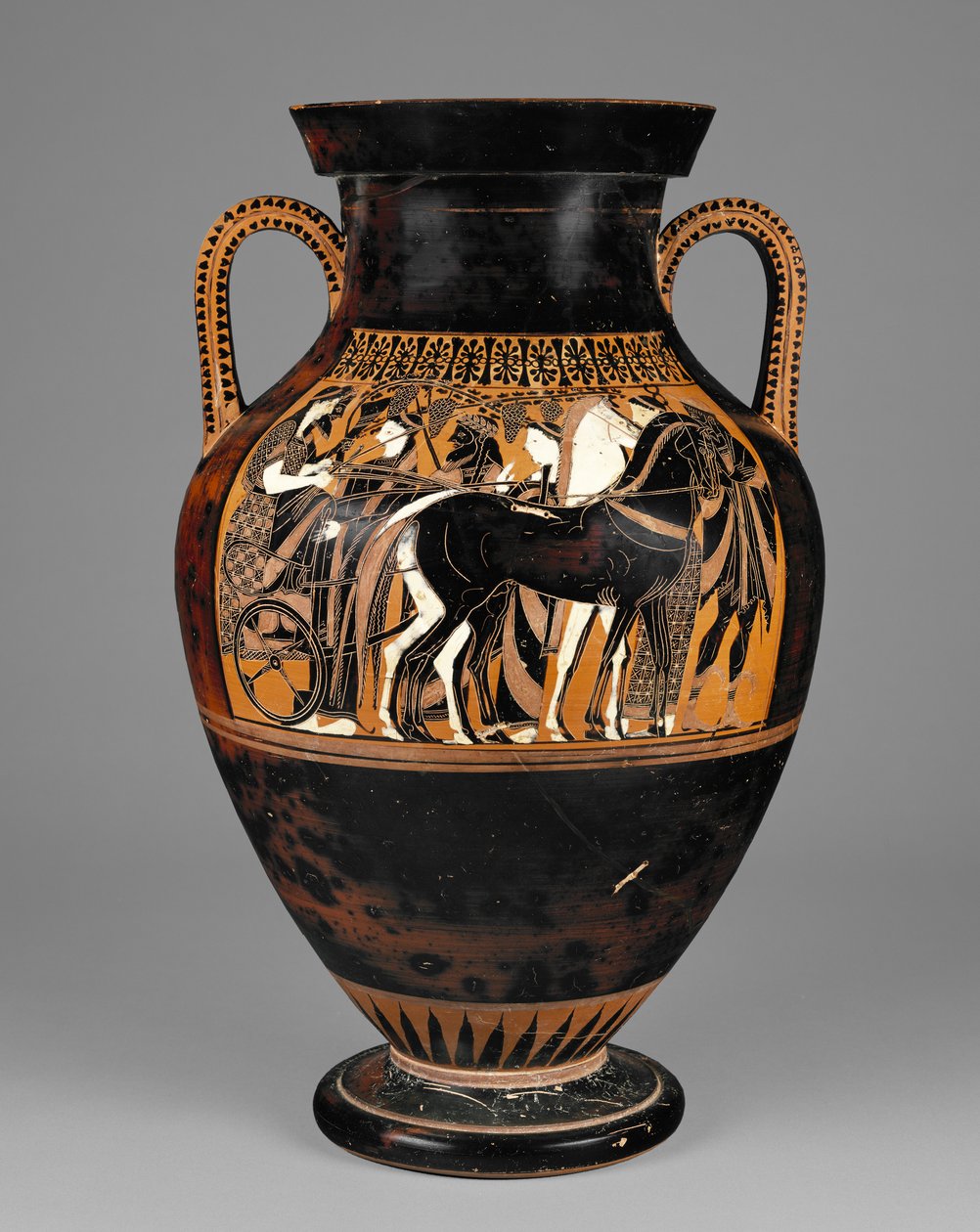 Athénská attická černofigurová amfora s Dionýsem a Ariadnou, 540-30 př. n. l. (terakota) od Greek