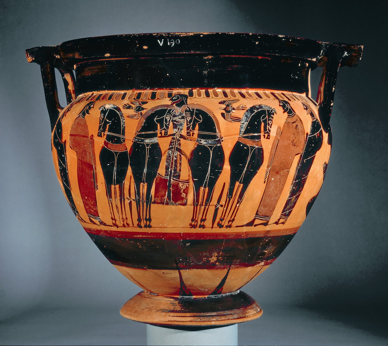 Podkrovní černofigurový sloupový krater zobrazující vůz (keramika) od Greek