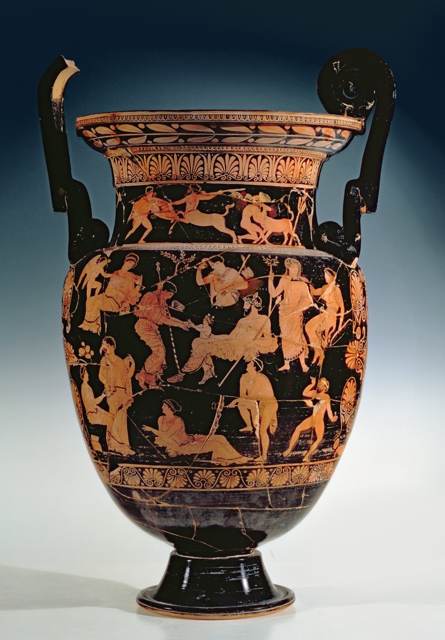 Narození Dionýsa, protoapulský krater s červenou postavou, konec 5. století př. n. l. - začátek 4. století př. n. l. (keramika) od Greek