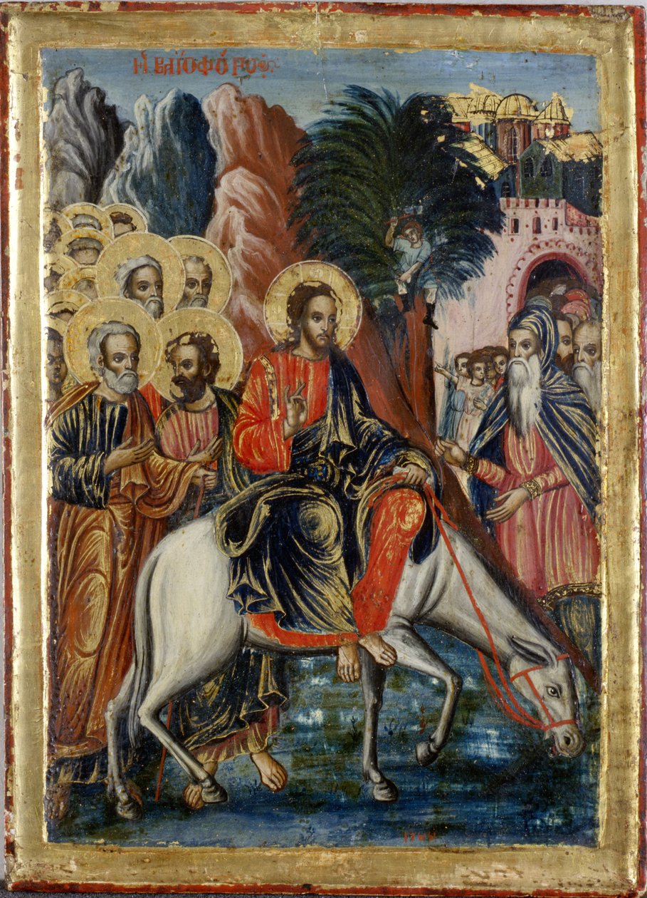 Vjezd do Jeruzaléma (tempera na dřevě) od Greek School