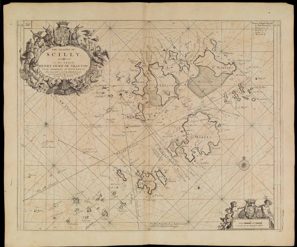 Mapa ostrovů Scilly, asi 1693 (tisk) od Greenvile Collins