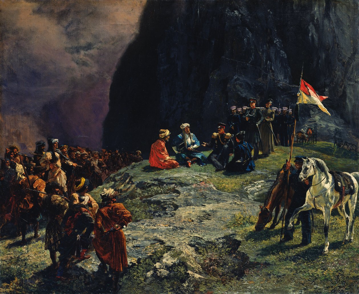 Setkání generála Kluke von Klugenau a imáma Šamila v roce 1837, 1849 od Grigori Grigorevich Gagarin