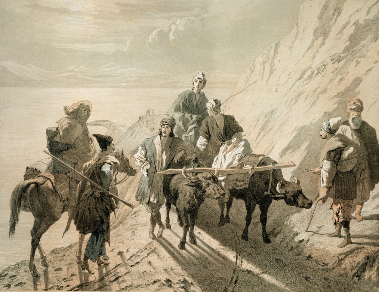 Jezero Sevang nebo Cockcha Lake, Zakavkazsko, deska 23 z knihy o Kavkaze, vyryl Eugene Le Roux (1807-63), vydal Alfred Leon Lemercier, Paříž, 1847 od Grigori Grigorevich Gagarin