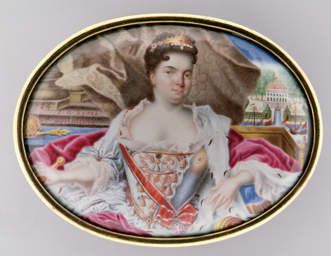 Portrét Kateřiny I. (1684-1727), 1724 (smalt na zlatě) (pár 209297) od Grigory Semyonovich Musikiysky