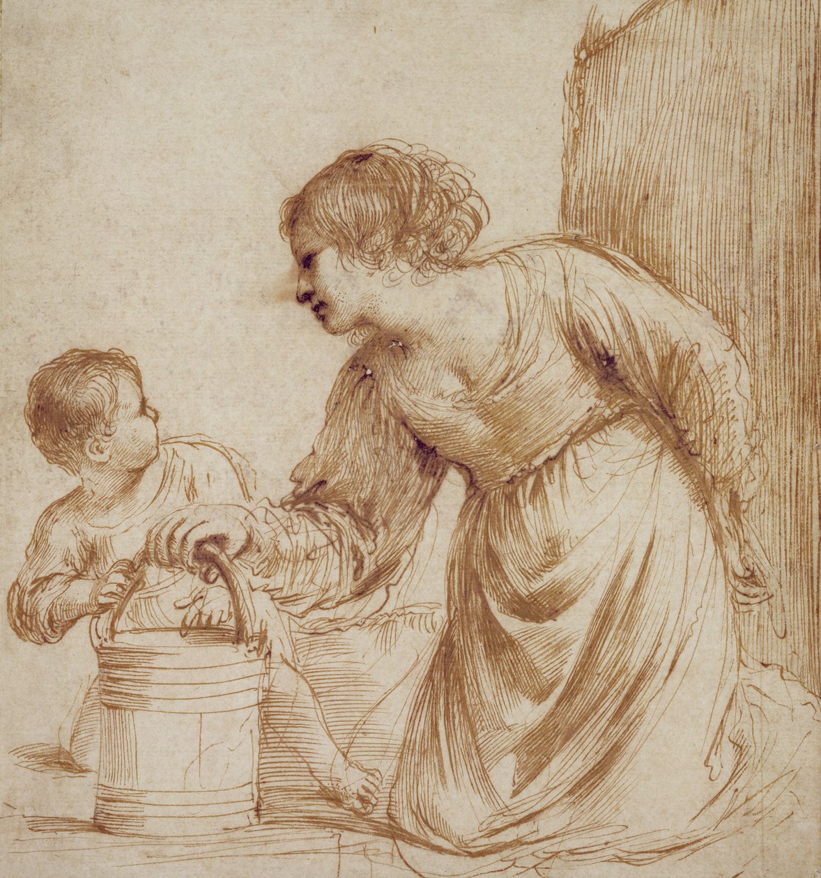 Matka a dítě s vědrem od Giovanni Francesco Barbieri