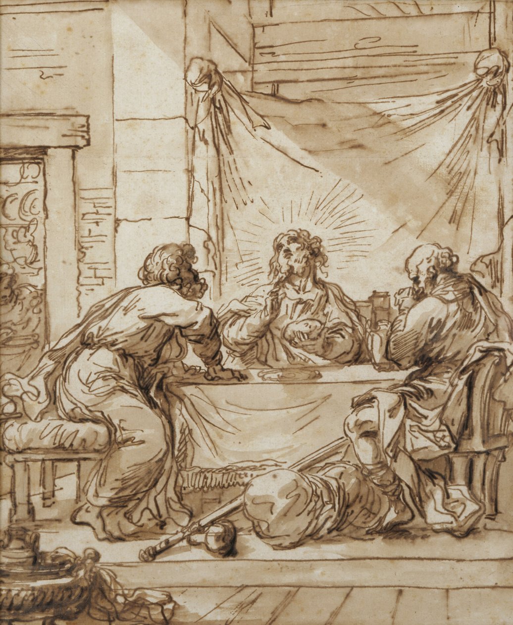 Večeře v Emauzích (inkoust na papíře) od Giovanni Francesco Barbieri