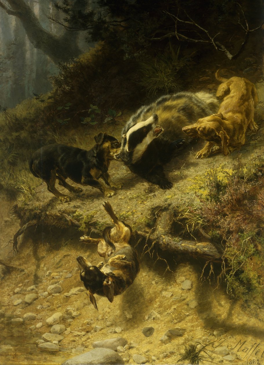 Jezevčíci na jezevci, 1882 od Guido von Maffei