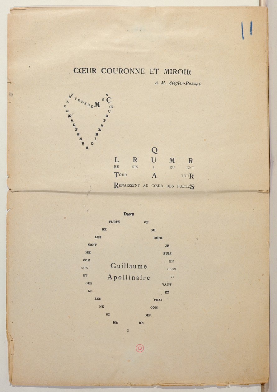 Korektura stránky z „Et Moi aussi Je Suis Peintre“, 1914 (inkoust na papíře) od Guillaume Apollinaire