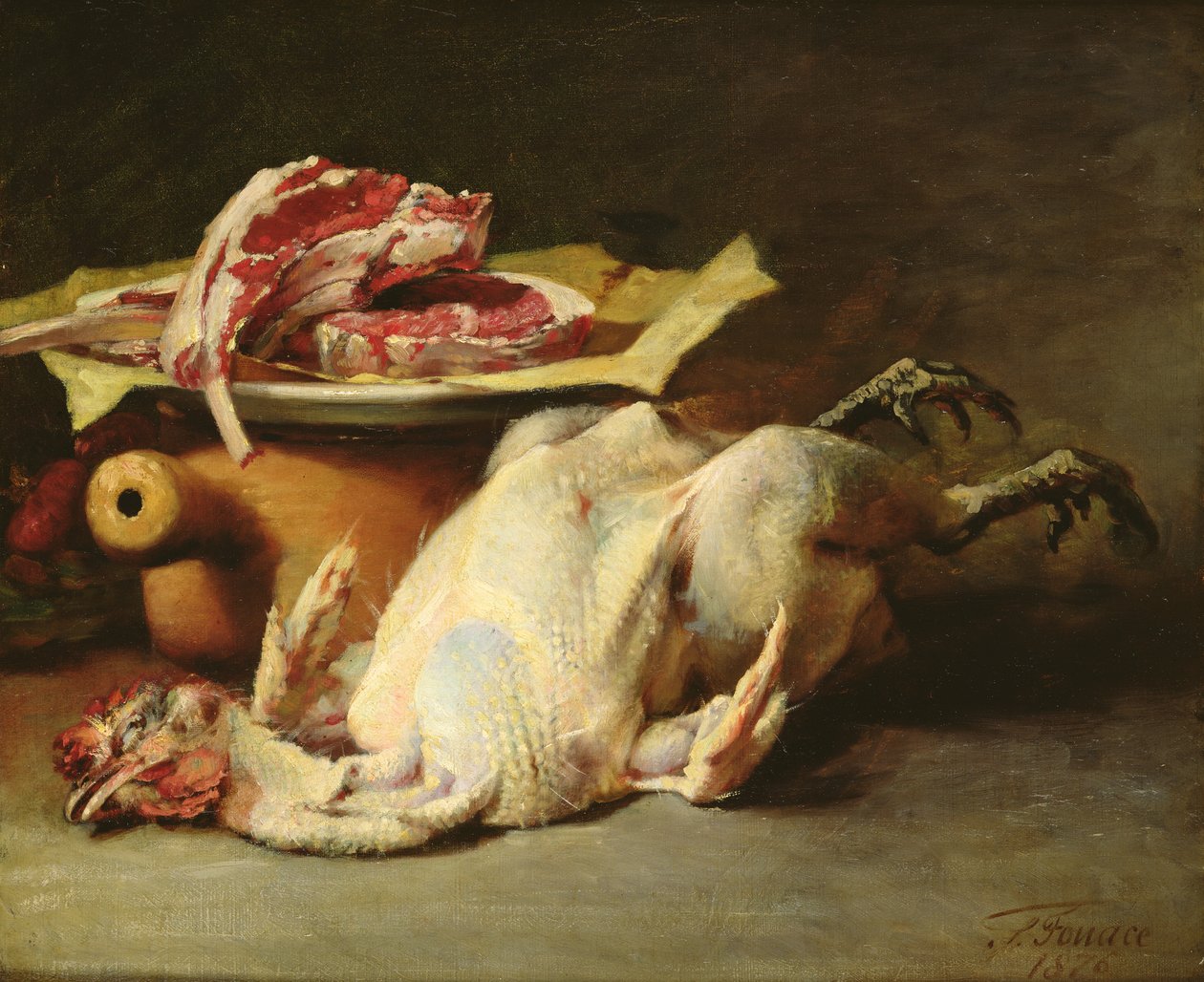 Zátiší s kuřetem a řízky, 1876 od Guillaume Romain Fouace