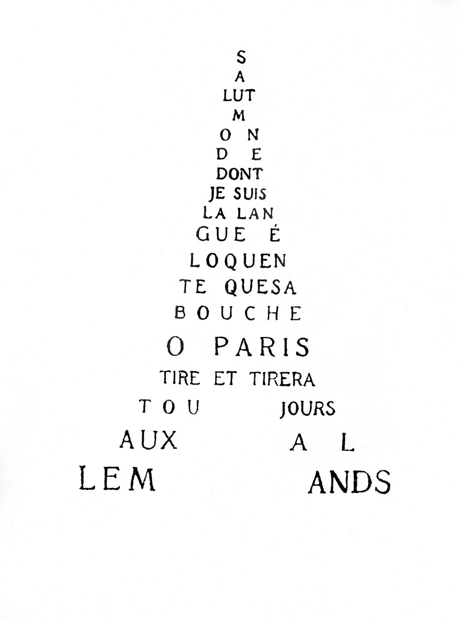 Kaligram Eiffelovy věže od Guillaume Apollinaire