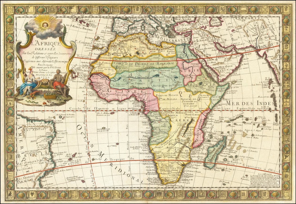 Mapa Afriky z roku 1732, Guillaume Danet od Guillaume Danet