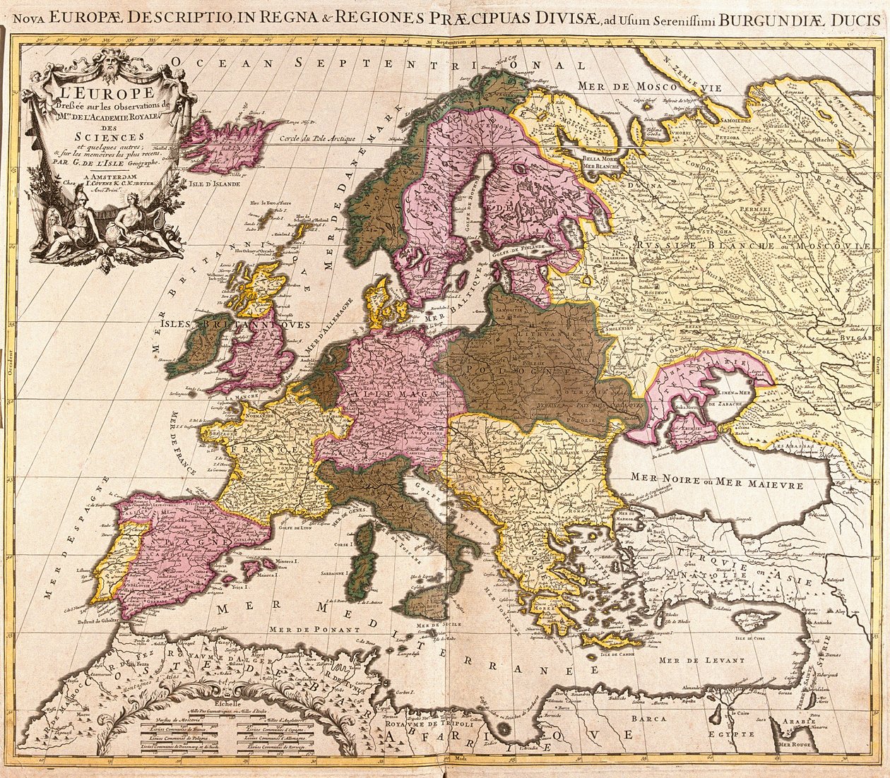 Mapa Evropy (lept od Guillaume Delisle