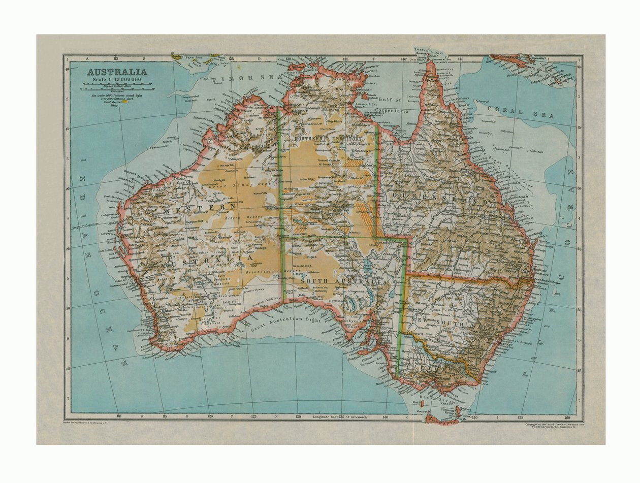 Mapa Austrálie, c1910 od Gull Engraving Company
