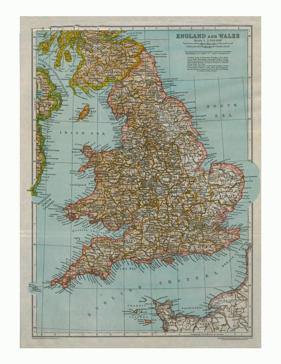 Mapa Anglie a Walesu, c1910 od Gull Engraving Company