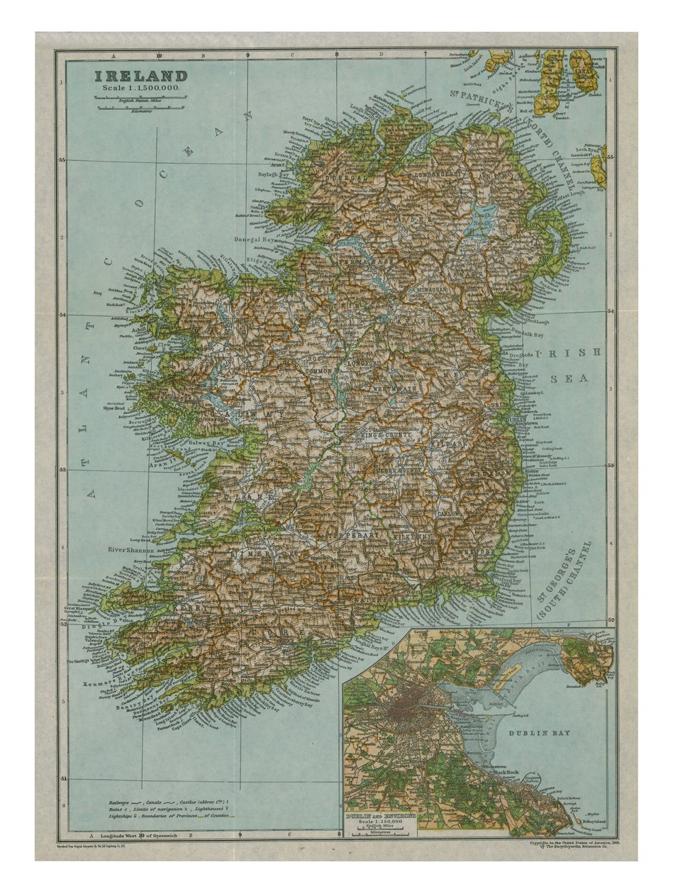 Mapa Irska, c1910 od Gull Engraving Company