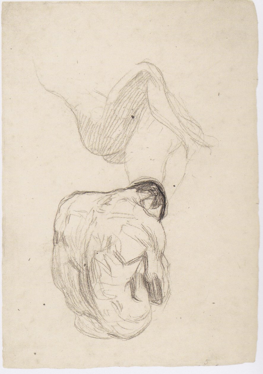 Podrobná studie objímajícího se páru, sedícího mužského aktu zezadu od Gustav Klimt