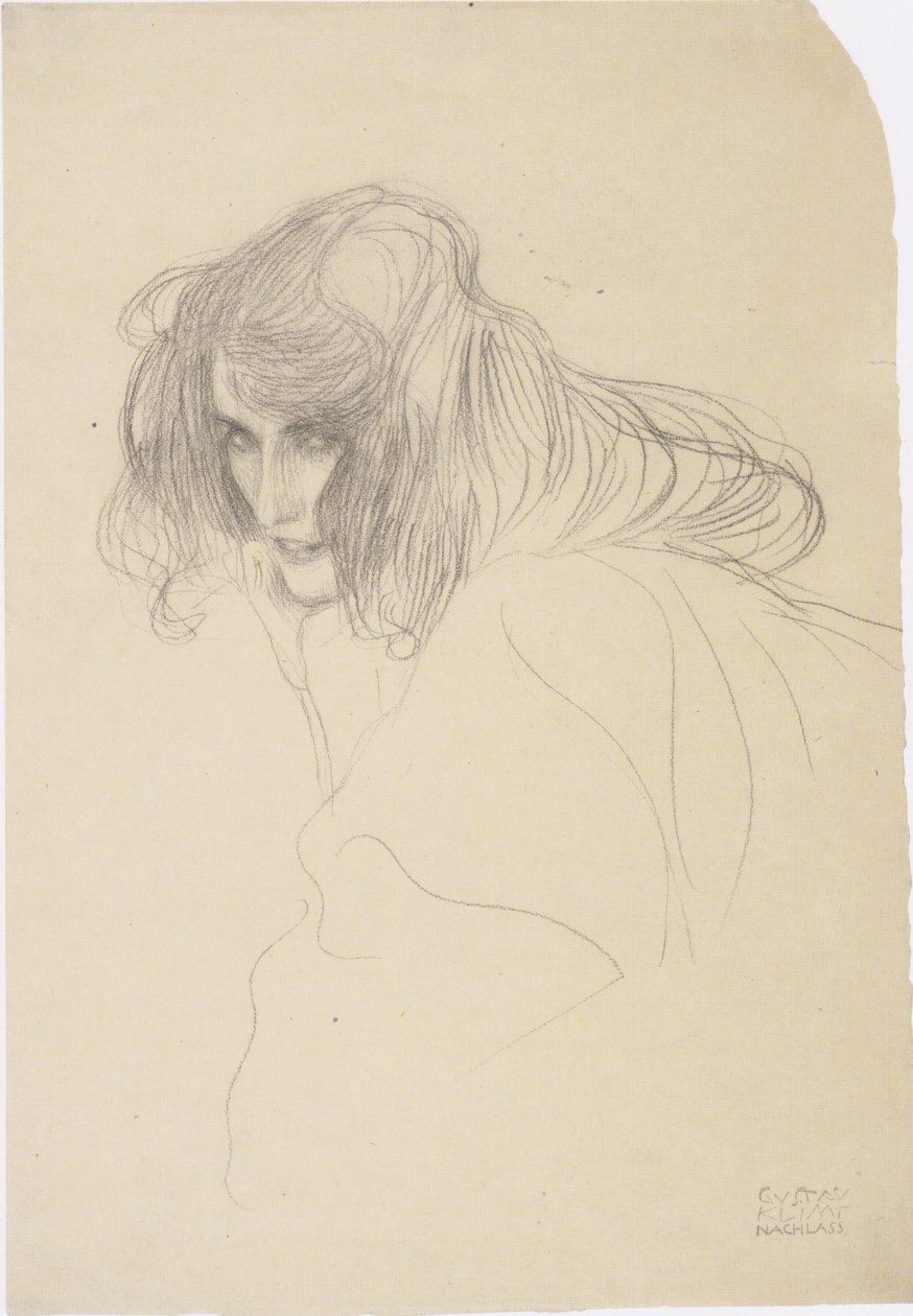 Hlava ženy z tříčtvrtečního profilu vlevo od Gustav Klimt