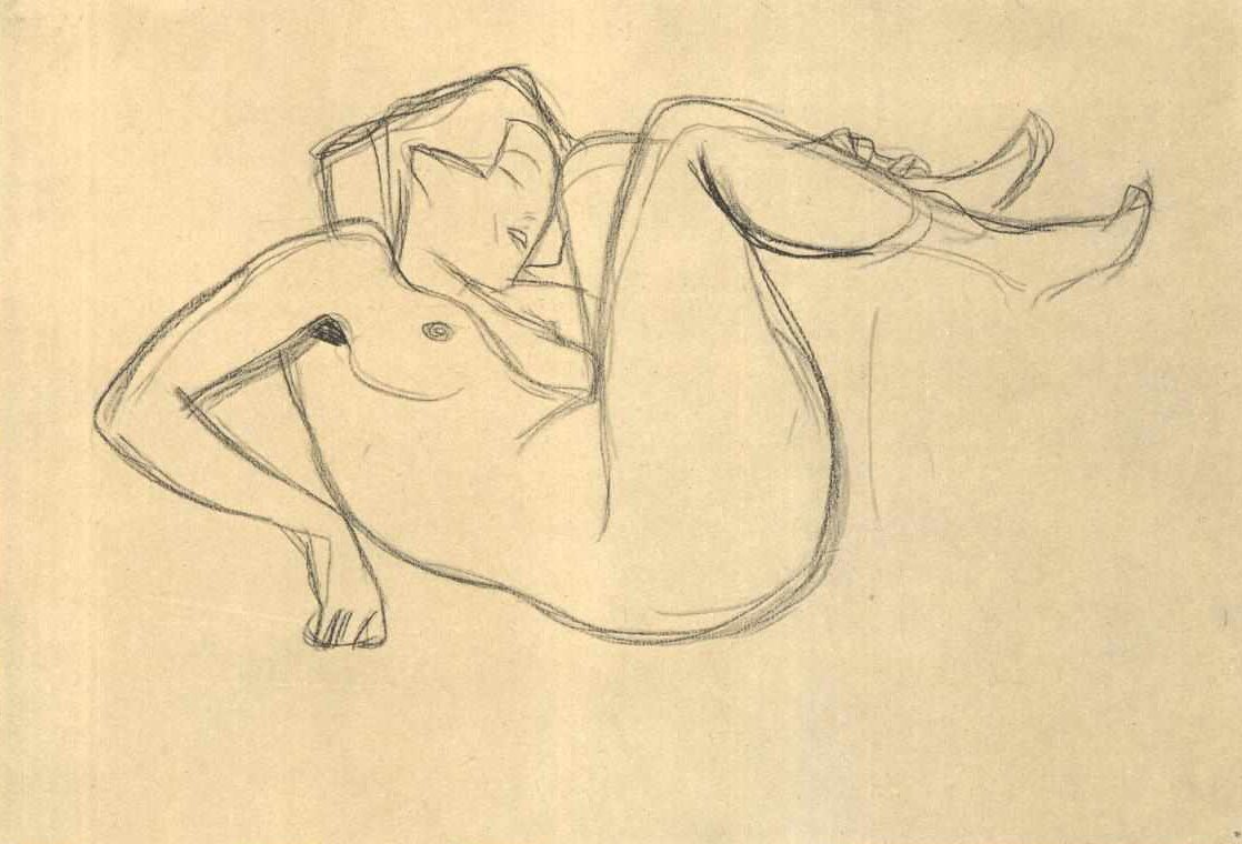 Nahá dívka se krčí s vypracovanými stehny od Gustav Klimt
