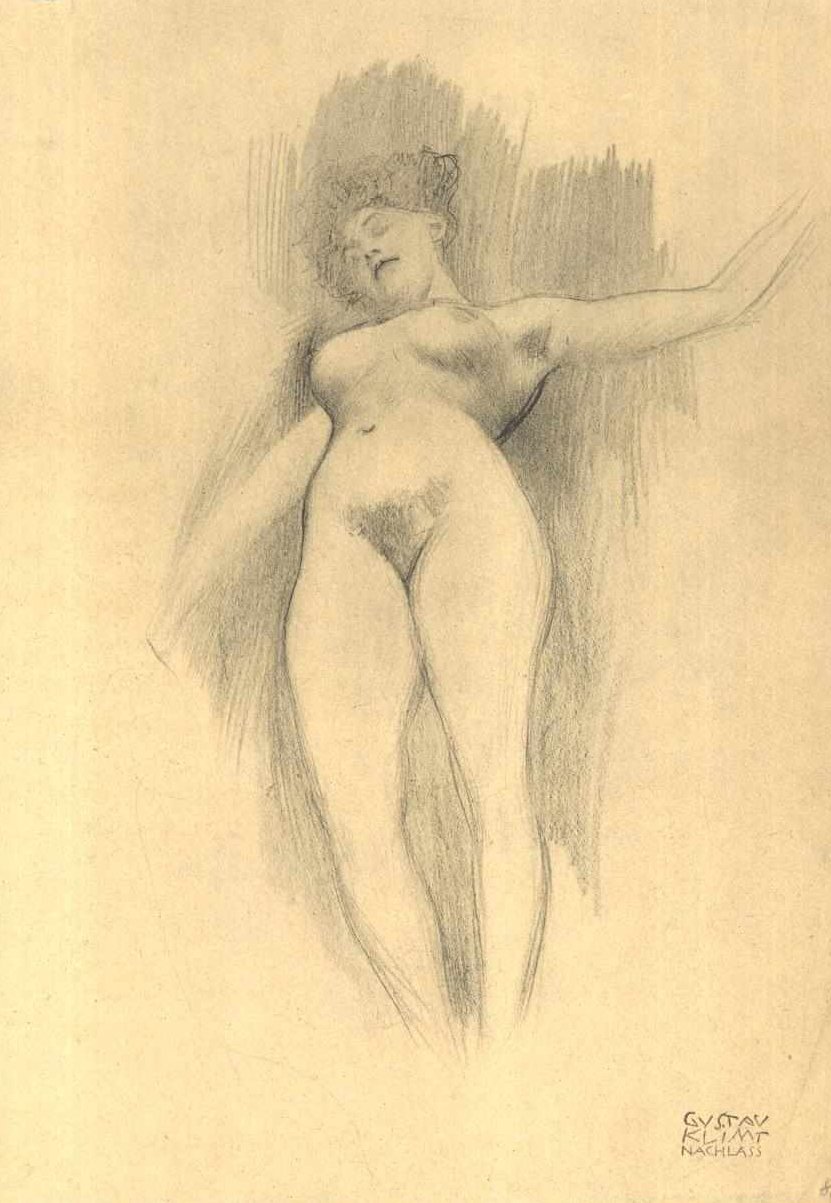 Plovoucí akt na tmavém pozadí od Gustav Klimt
