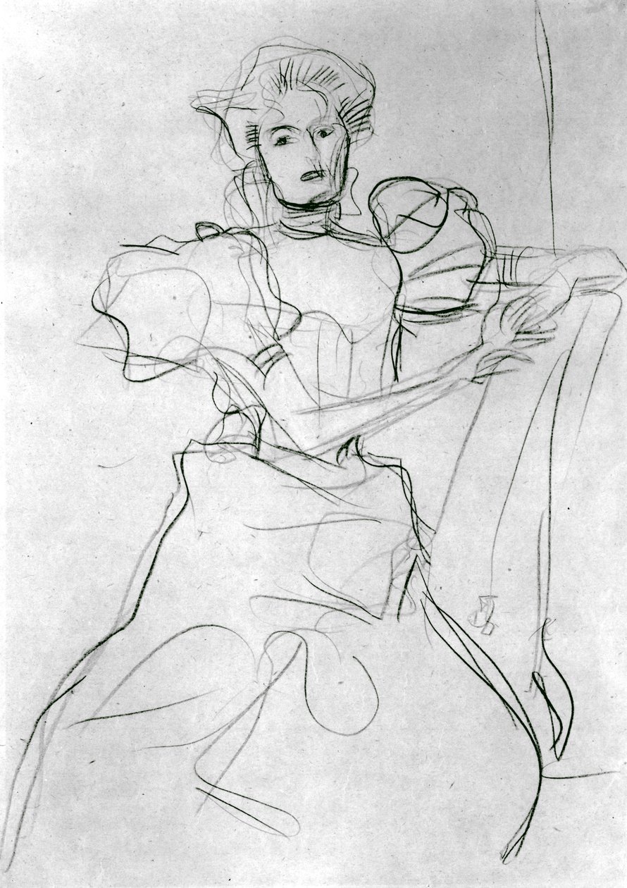 Sedící žena – studie k portrétu Sonji Knipsové, kolem roku 1898 (modrá pastelka na papíře) od Gustav Klimt