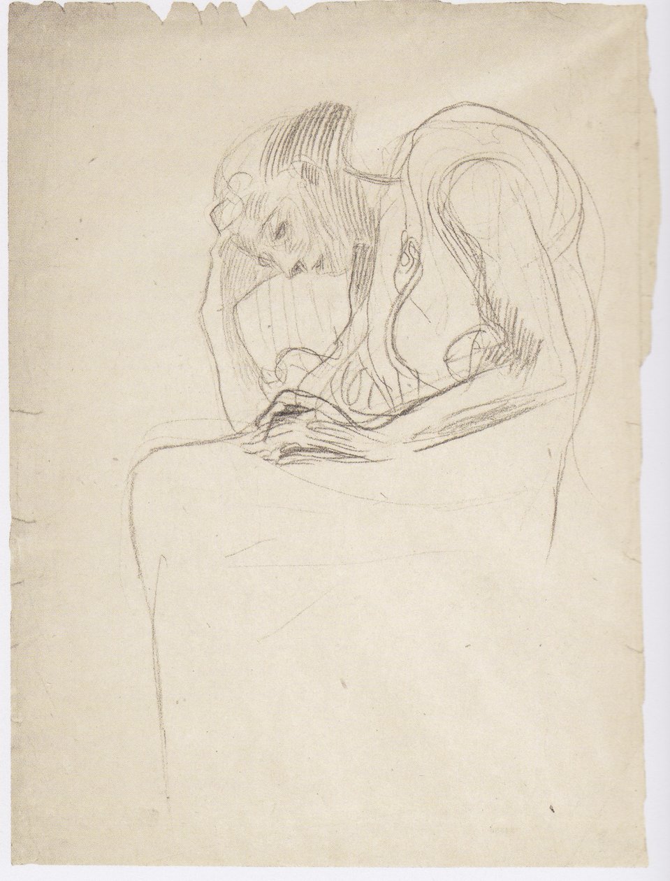Sedící stará žena nalevo, s hlavou opřenou od Gustav Klimt