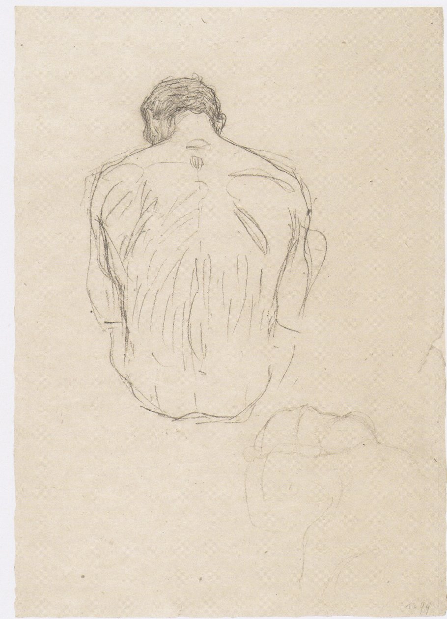 Sedící mužský akt zezadu a skica pro „zápas“ od Gustav Klimt