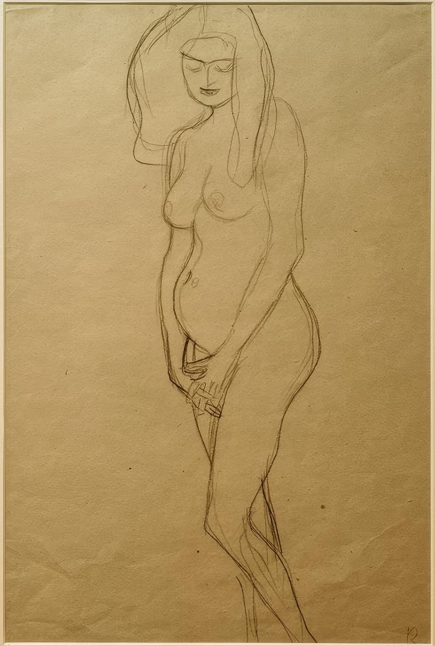 Stojící nahá těhotná žena vlevo, ruce ... od Gustav Klimt