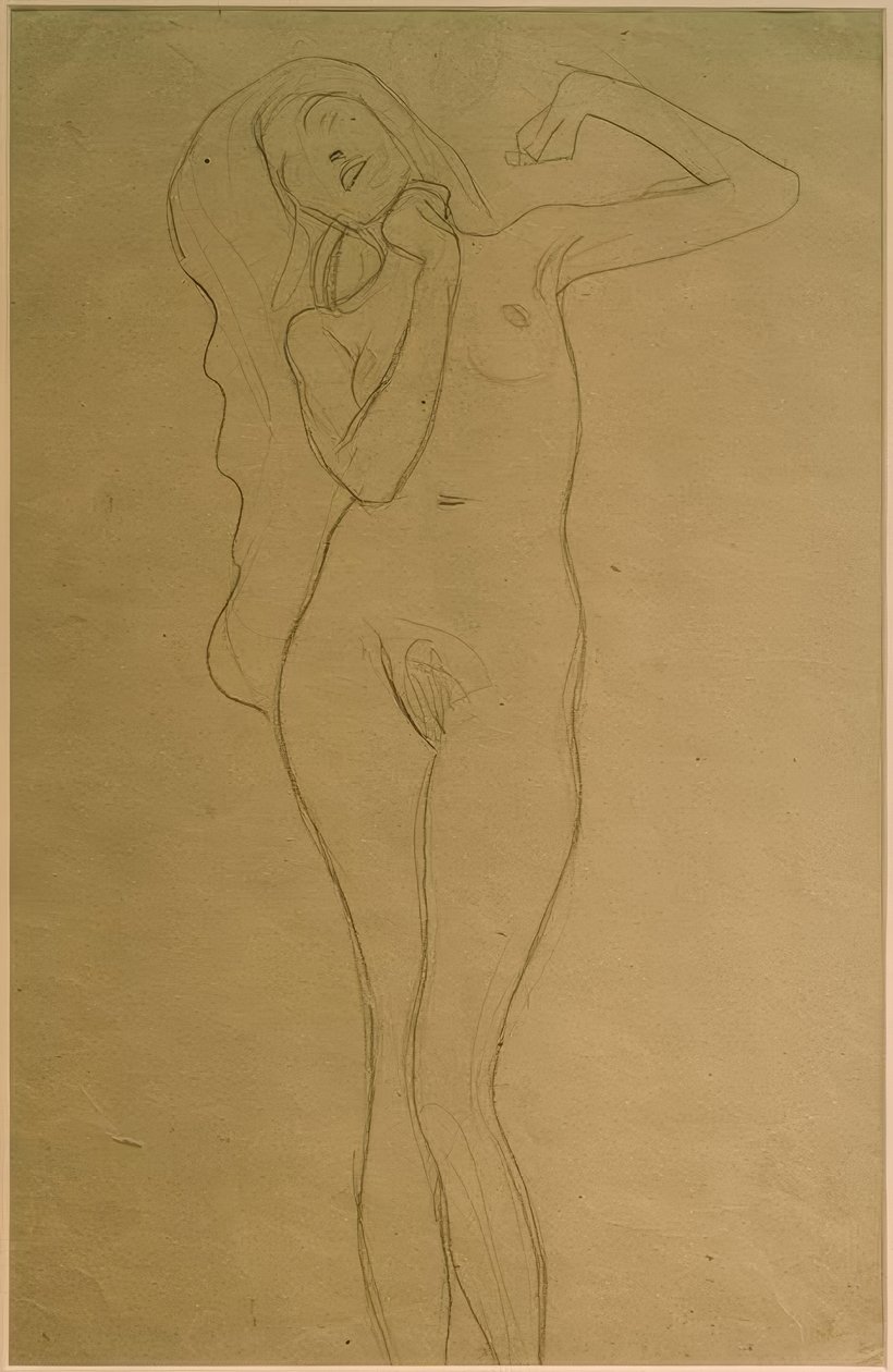 Stojící ženský akt se zdviženýma rukama (studie) od Gustav Klimt