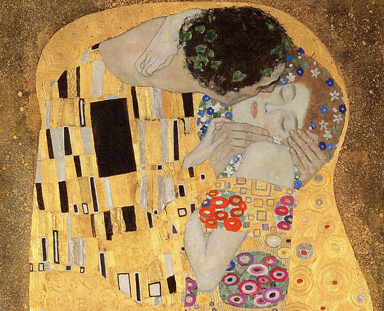 The Kiss, 1907-08 detail olej na plátně z 601 od Gustav Klimt