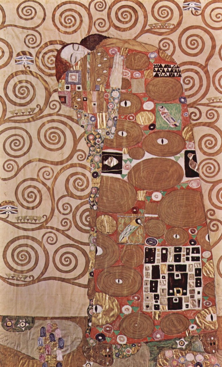 Objetí - návrh nástěnného vlysu v paláci Stoclet v Bruselu, detail od Gustav Klimt