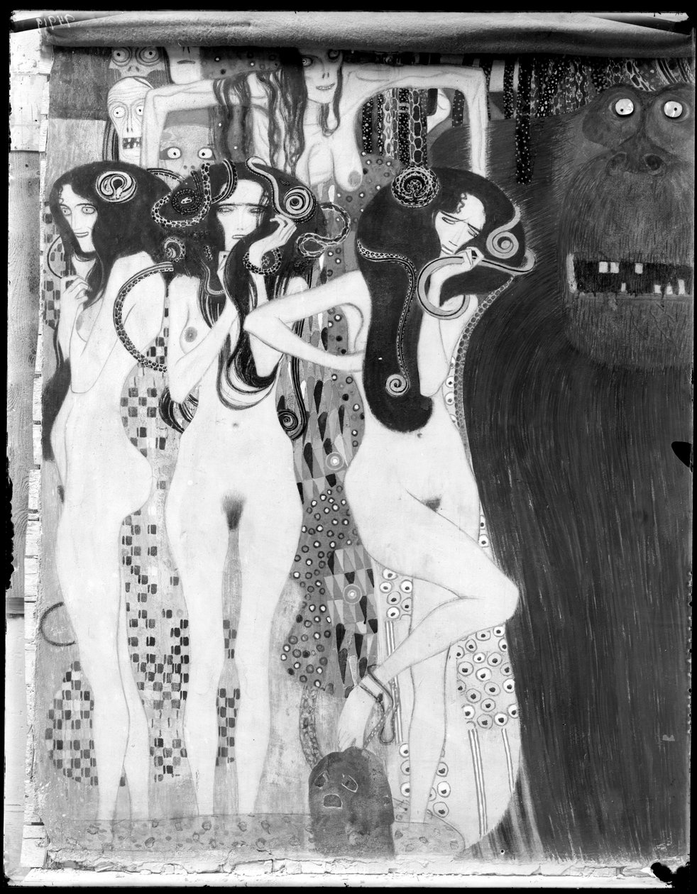 Beethovenův vlys: detail z "Die feindlichen Gewalten" od Gustav Klimt