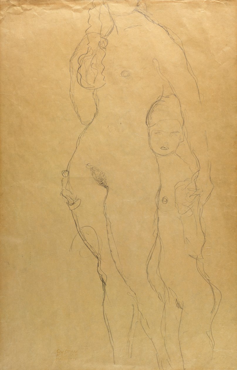 Matka a dcera (tužka na papíře) od Gustav Klimt