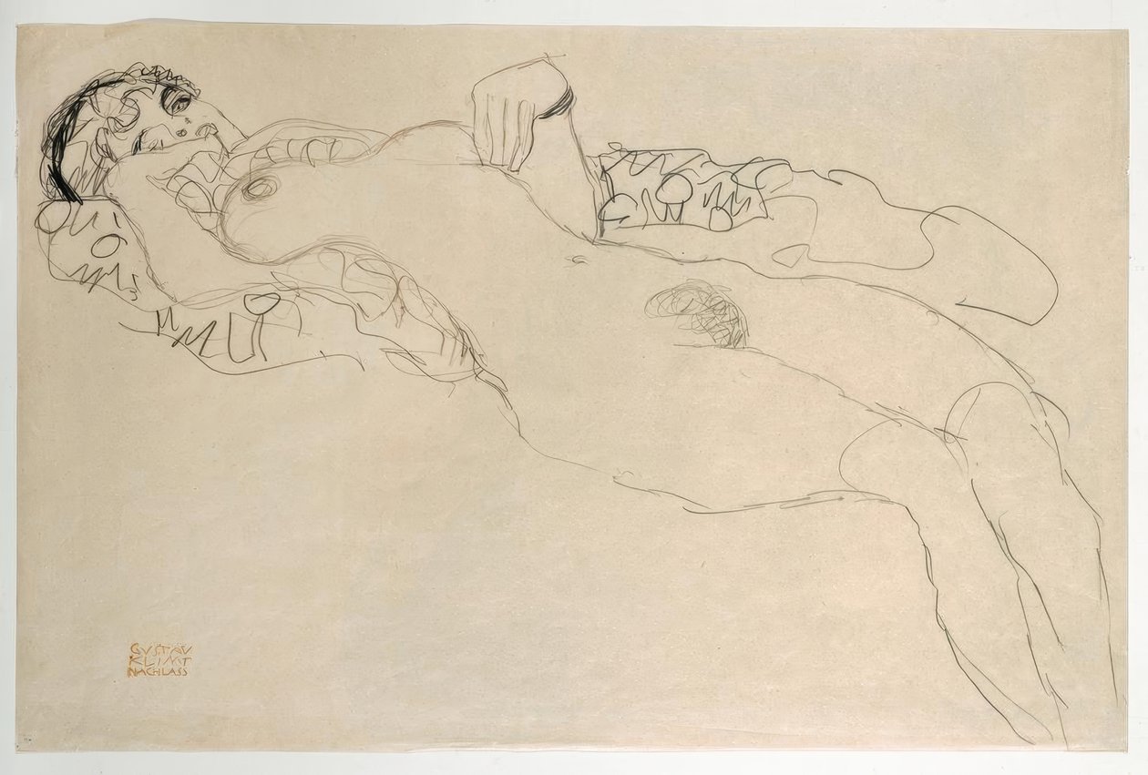 Ležící akt otočený doleva od Gustav Klimt