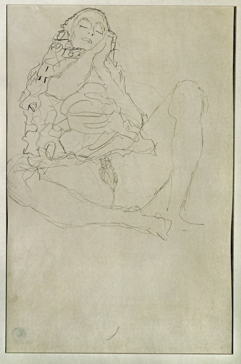 Sedí polonahá se zavřenýma očima od Gustav Klimt