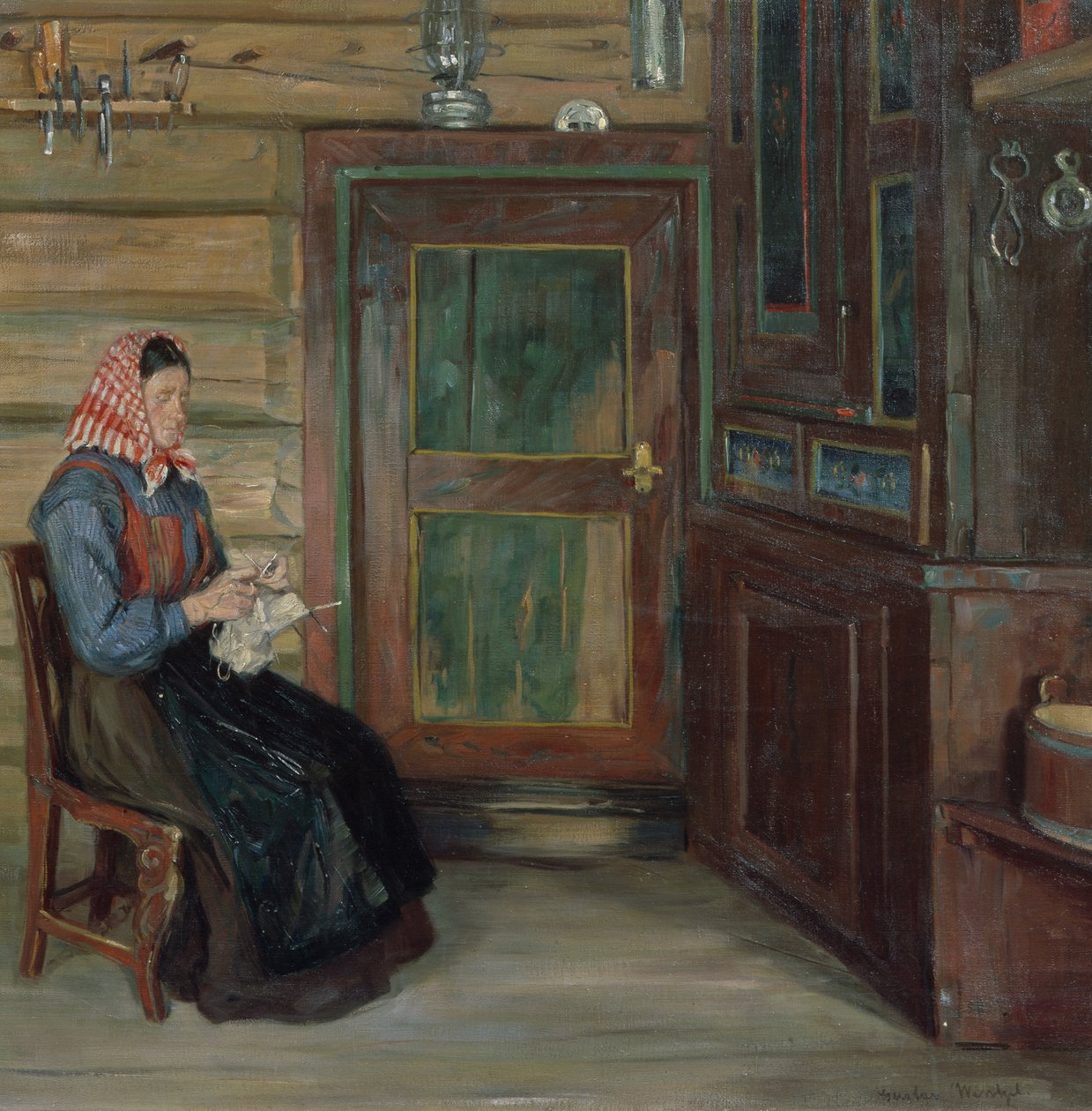 Farmáři interiér s pletací ženou od Gustav Wentzel