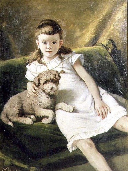 Mladá dívka se psem od Gustav Wertheimer
