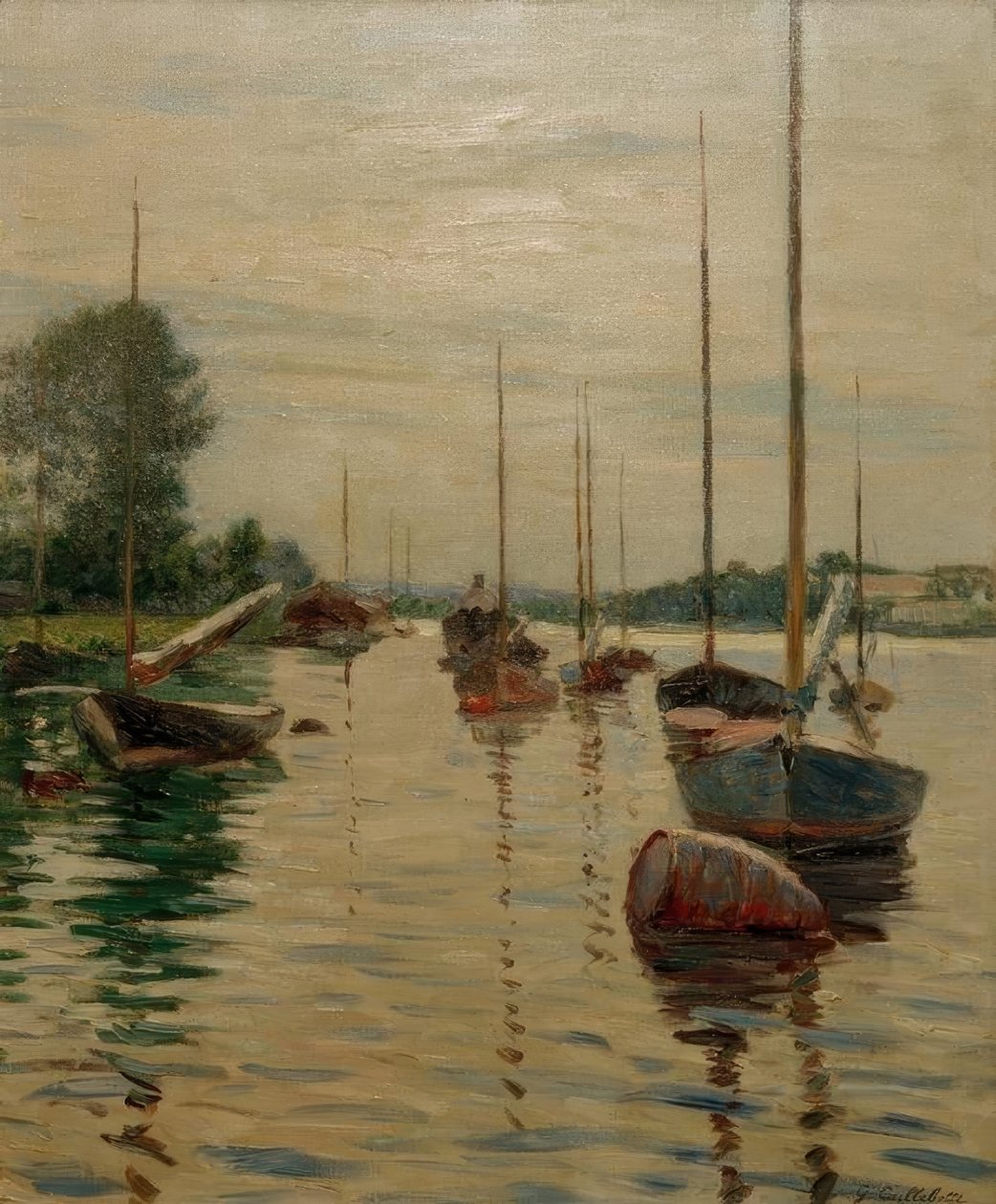 Lodě kotvící na Seině od Gustave Caillebotte