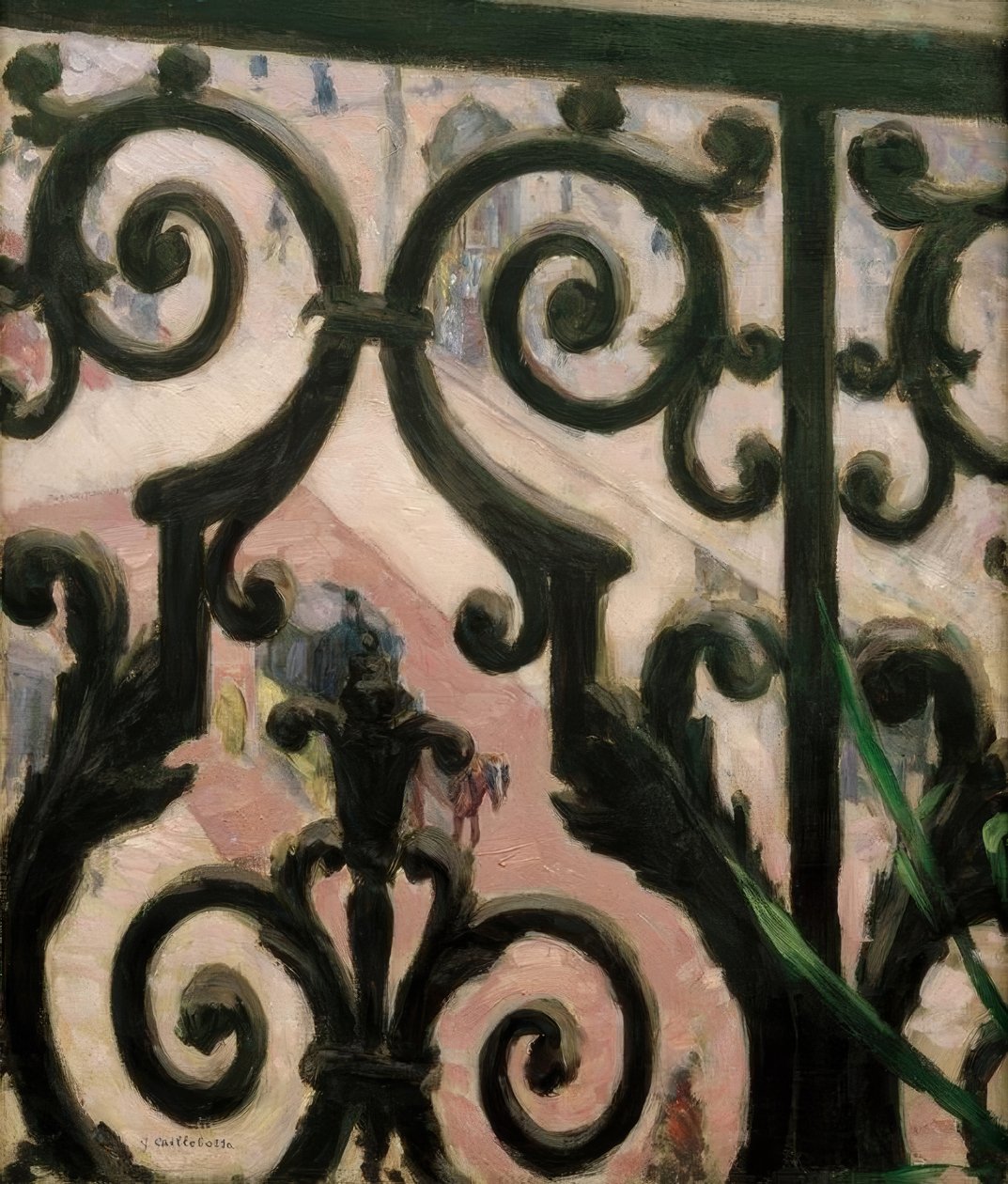 Pohled přes balkon od Gustave Caillebotte