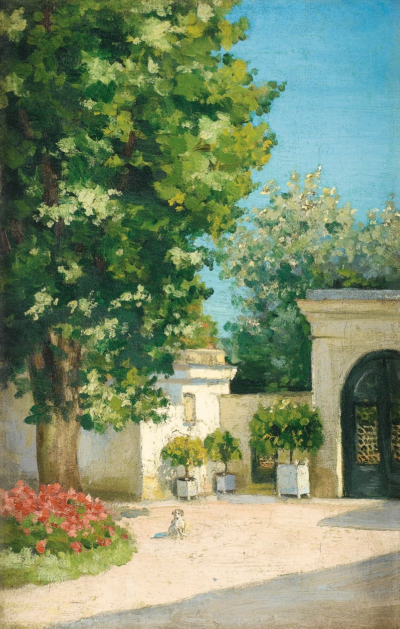 Yerres. Z exedry, verandy rodinného domu od Gustave Caillebotte