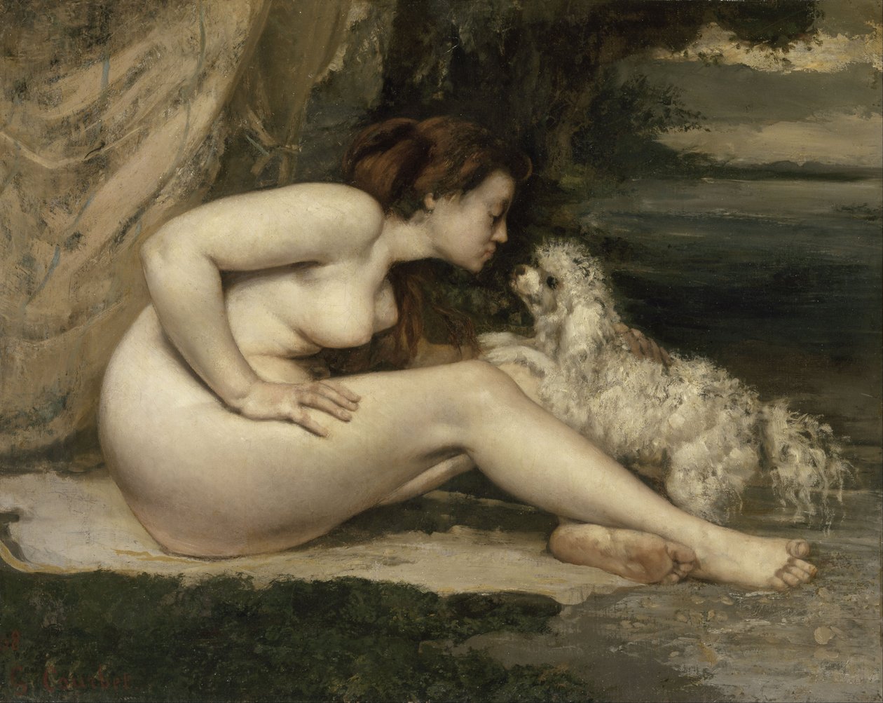 Nahá žena se psem od Gustave Courbet