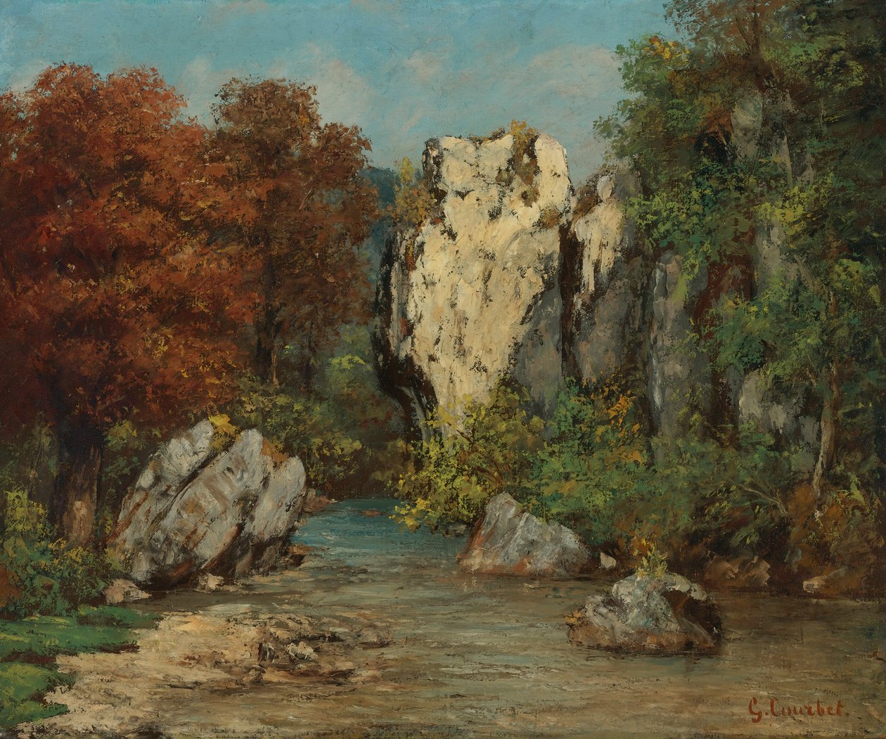 Krajina s potokem a skálou od Gustave Courbet
