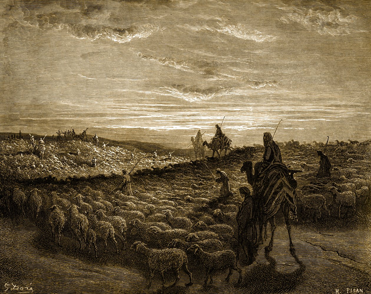 Abram na jeho cestě do Kanaánu - Bible od Gustave Dore