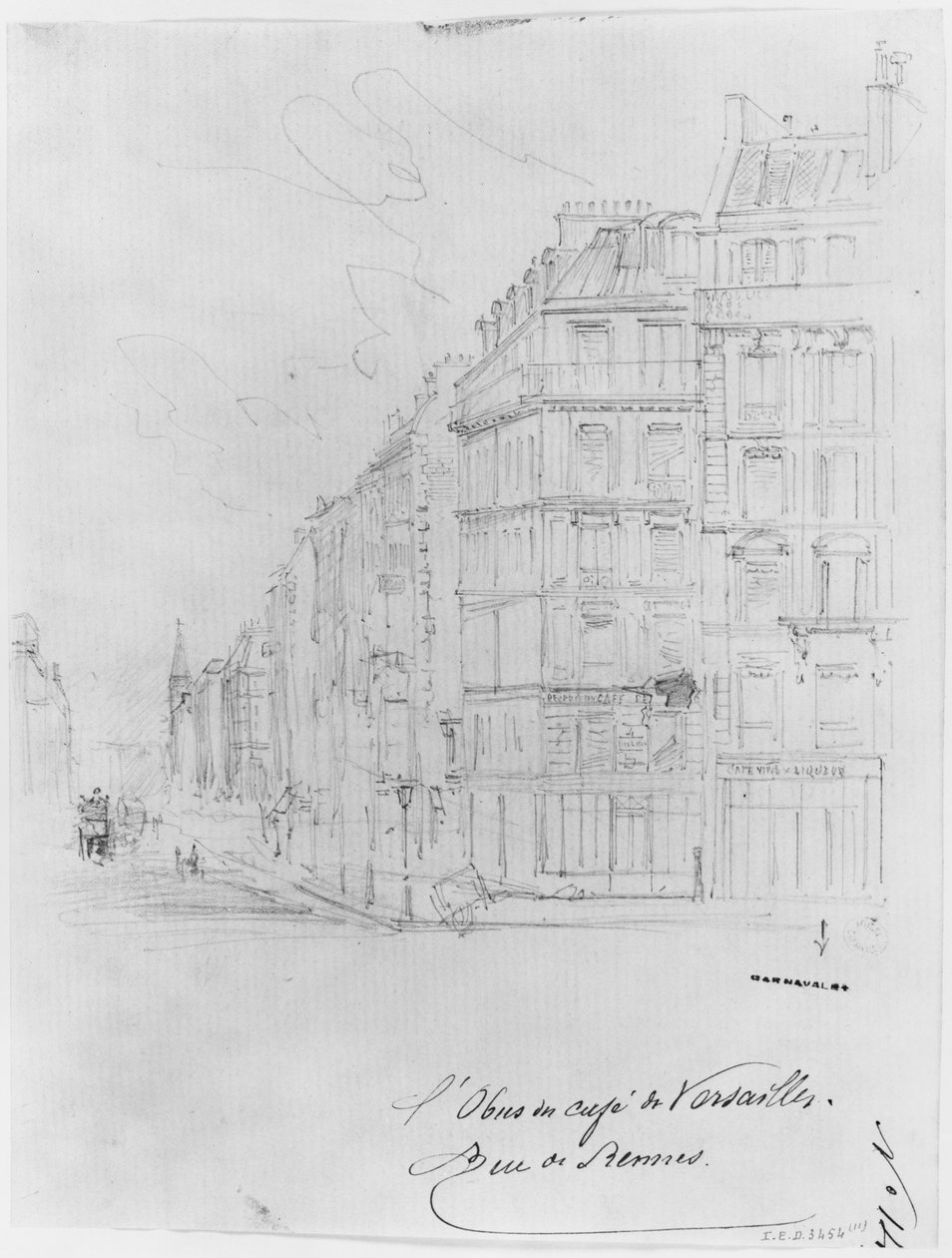 Album Obležení Paříže, Shell of Cafe de Versailles, rue de Rennes (pero a hnědý inkoust a tužka na papíře) od Gustave Dore